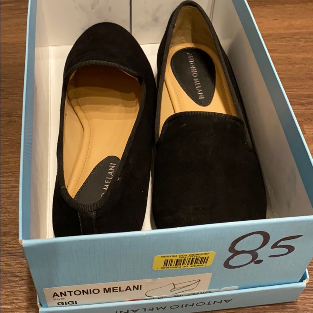 Antonio Melani black suede/ leather loafers 8.5
